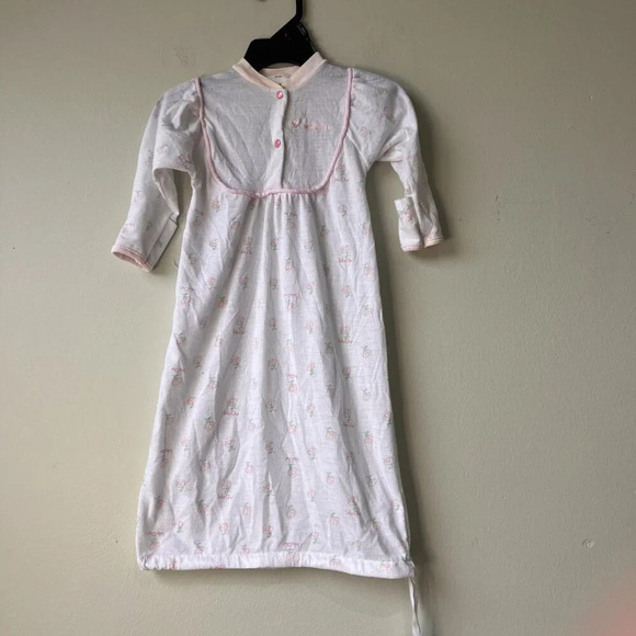 Baby Dior Vintage Baby Nightgown With Pink Floral Pattern‎ & Snap Closure - Picture 1 of 6